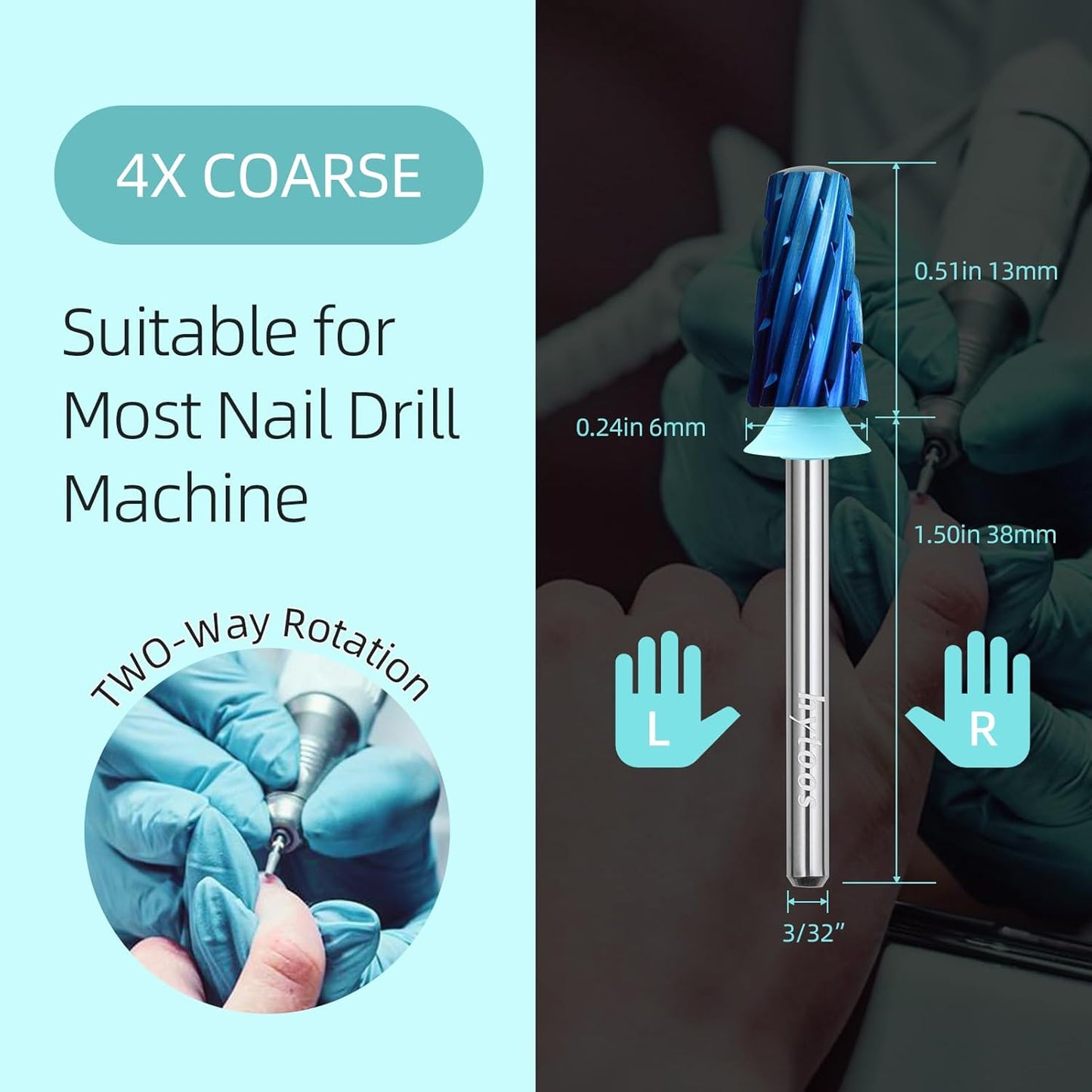 Safety Tapered Nail Drill Bits, 4XC Blue Nano Smooth Top Barrel Nail Bit, 3/32 Two-way Carbide Drill Bits for Nails, Electric Drills Accessories Removal Manicure Arylic Powder