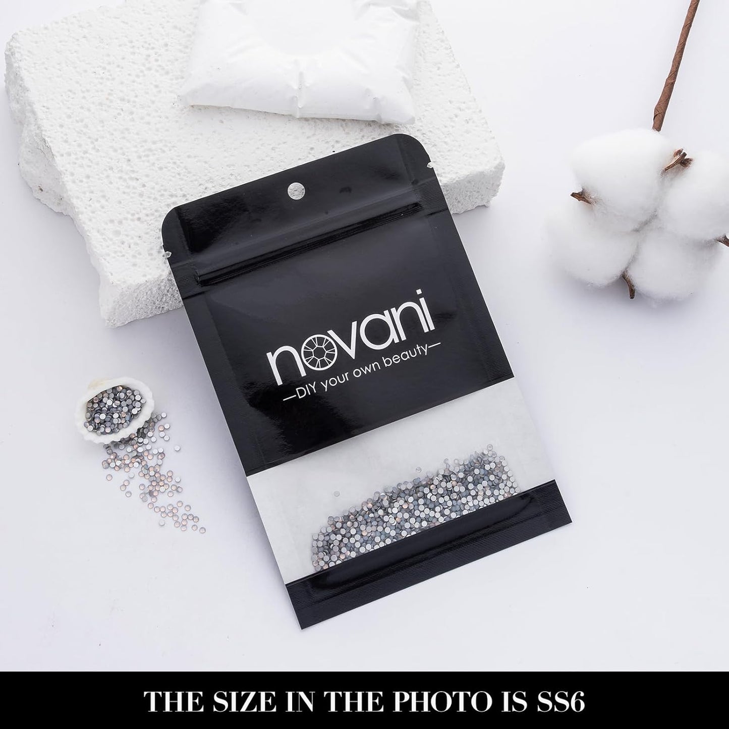 Novani 3000 Pieces Flatback Rhinestones Glass Round Gems White Opal Crystals for Nail Art DIY Crafts Clothes Shoes,SS6,1.9-2.0mm
