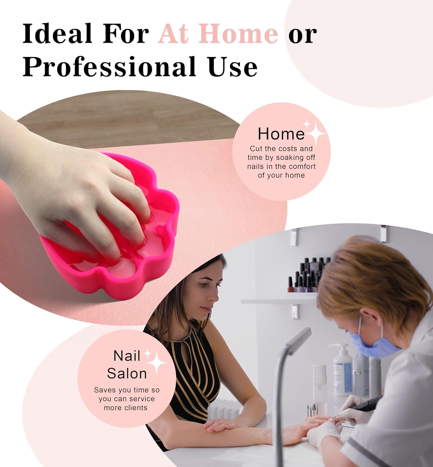 Nail Polish Remover Soak Bowl [2 PCS], Gel Polish Remover Refill Kits for Nails Including 10 PCS Soak Off Caps, Nail Buffer Block, Nail File, Cuticle Pusher, Pipette