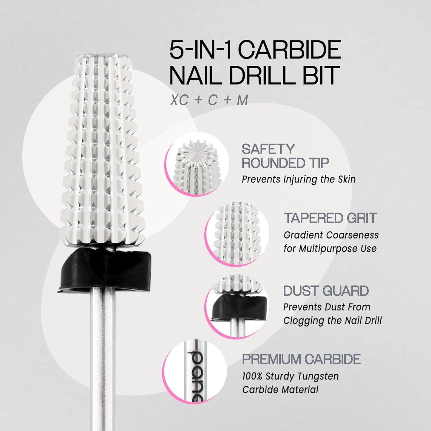 PANA Nail Carbide 5 in 1 Bit - Two Way Rotate use for Both Left and Right Handed - Fast remove Acrylic or Hard Gel - 3/32" Shank - Manicure, Nail Art, Drill Machine (Extra Coarse - XC, Silver)