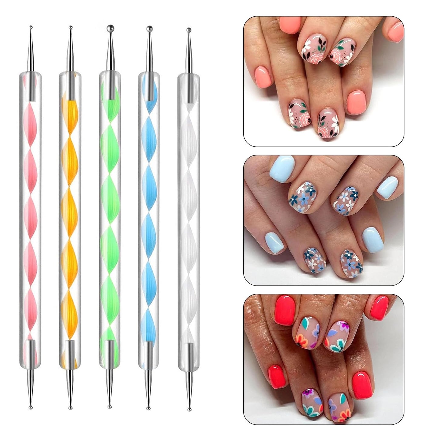23 Piece Nail Art Tools Set Resin Nail Art Palette Nail Art Brush 2-way Acrylic Silicone Engraving Pen Dotting Pen Tools DIY Home Salon Makeup Display Board Nail Art Kit (White)