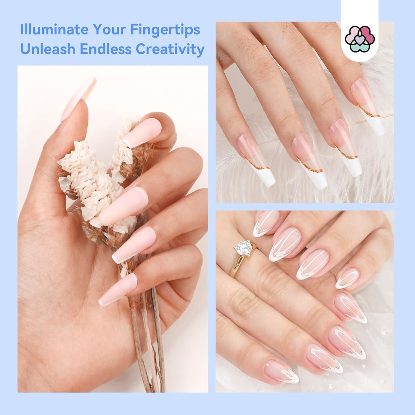 Saviland French Tip Nail Stamp: 7PCS Colorful Glitter Nail Stamp and Replaceable Silicone Stamper Head Nail Scrapers French Tip Nail Tool Kit for Beginner DIY Nail Art Design Home Salon