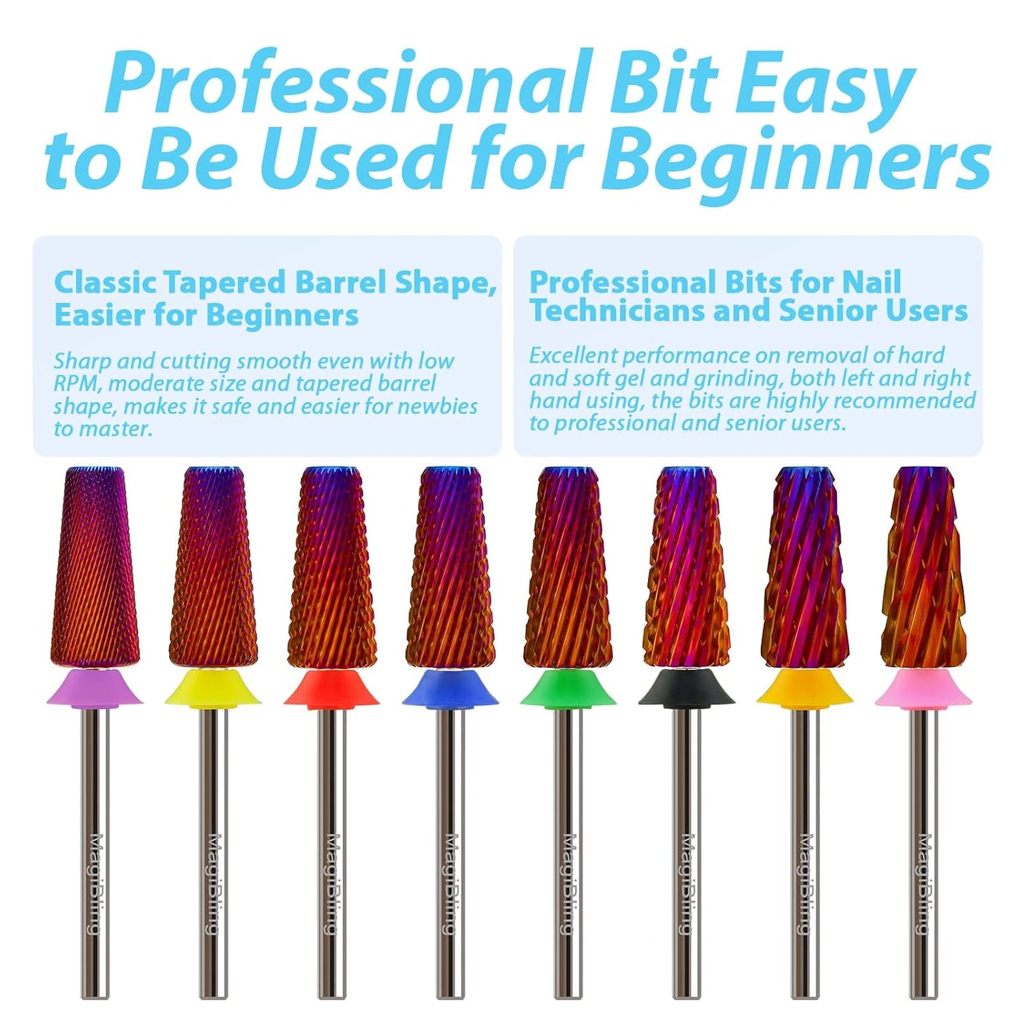 Professional Nail Drill Bits for New Artists, Cross Cut 3/32'' Safety Tungsten Carbide Tapered Bit, Remove Gel Fast, Left & Right Hand Use, Manicure Cuticle Soft Hard Gel Polishing, Double Fine.