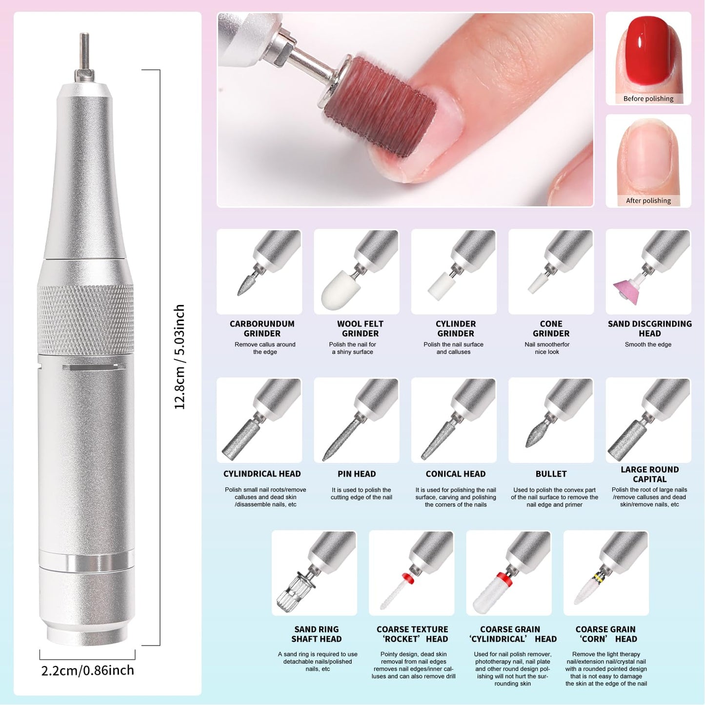 Electric Nail File for Acrylic Nail Kit, 45000RPM Electric Nail Drill Professional Manicure Pedicure Set with Nail Drill Kit Bits, Efile Cordless for Manicure
