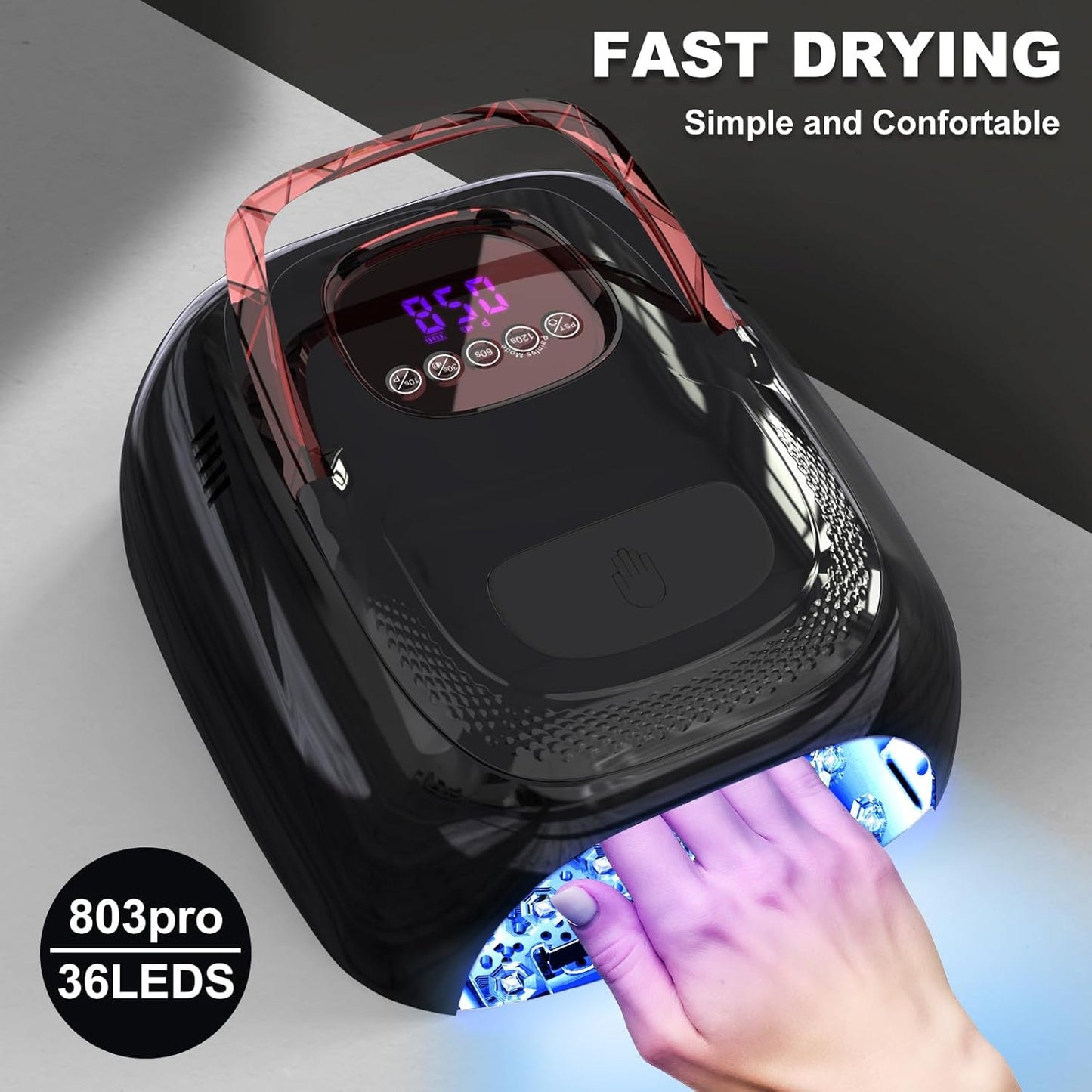 LIMEGIRL Cordless Nail Lamp, 72W Powerful UV LED Nail Dryer with Replaceable Lamp Beads & Battery, UV Light for Gel Polish, Rechargeable & Portable for Professional Nail Salon Use (Black, One Battery)