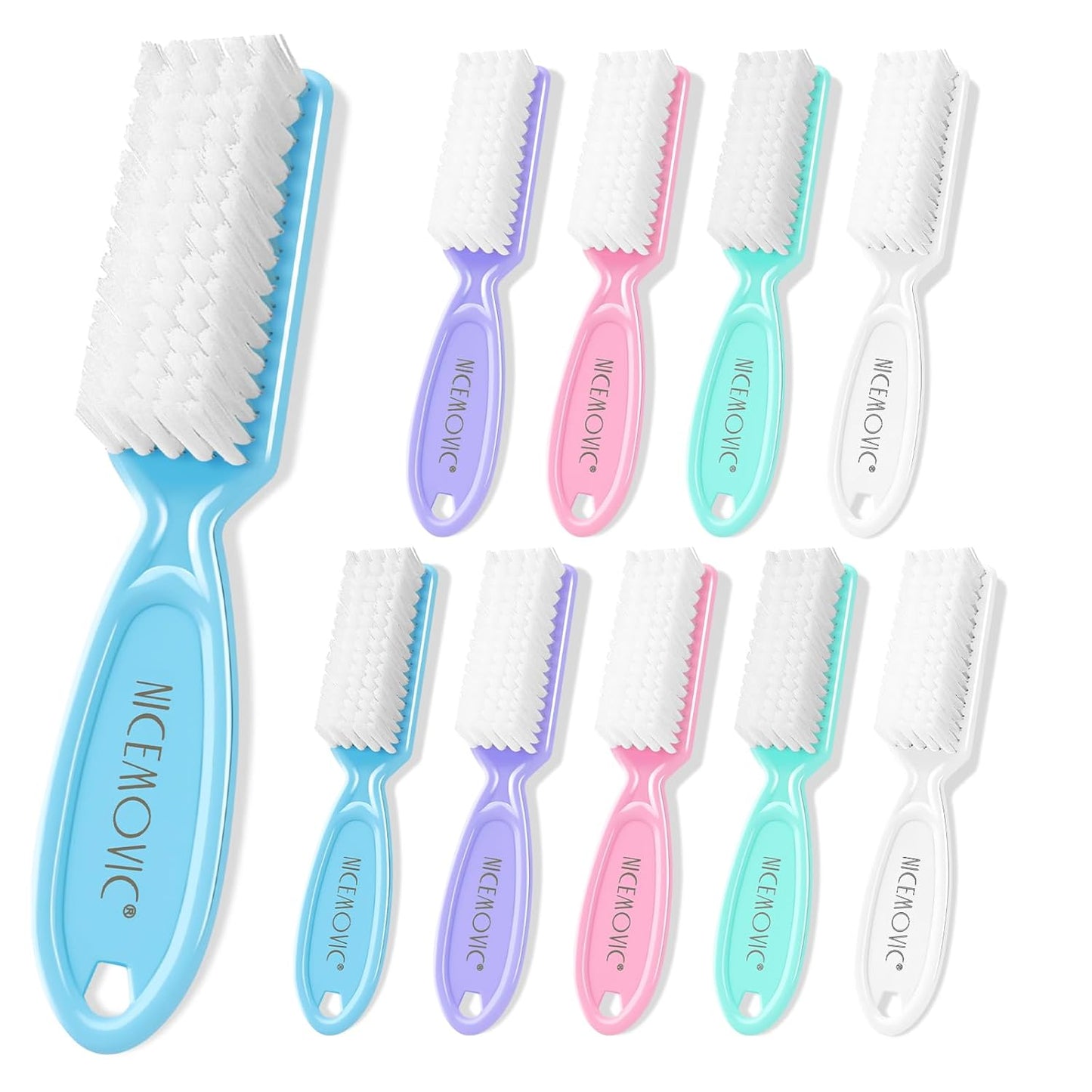 NICEMOVIC 10 Pcs Nail Brush for Cleaning Fingernails, Handle Grip Nail Scrubber Brush, Hand Fingernail Cleaner Brush Manicure Tools Scrub Cleaning Brushes Kit, Use for Toe and Nail Cleaning (Macaron)