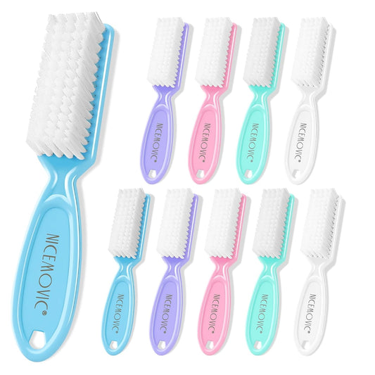 NICEMOVIC 10 Pcs Nail Brush for Cleaning Fingernails, Handle Grip Nail Scrubber Brush, Hand Fingernail Cleaner Brush Manicure Tools Scrub Cleaning Brushes Kit, Use for Toe and Nail Cleaning (Macaron)