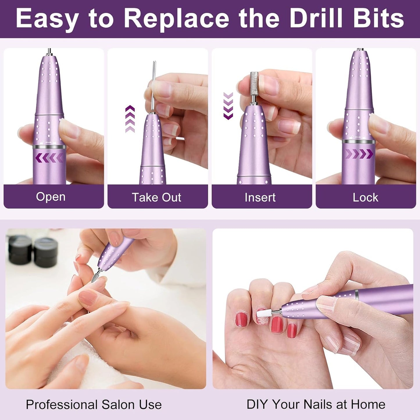 Electric Nail Drill Professional 45000RPM, Portable Smart Touch Display Electric Nail File, 4000mAh Rechargeable Nail Drill Kit for Remover Acrylic & Gel Nails Manicure for Salon Home