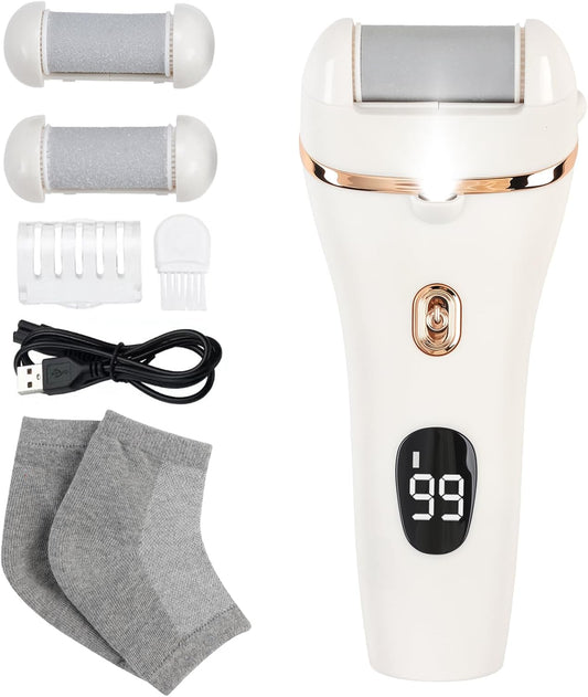 Electric Foot Scrubber File Callus Remover with Socks, Electric Callus Foot Grinder Feet Spa Care Kit for Dead Dry Skin 3 Rollers, 2 Speed, Battery Display