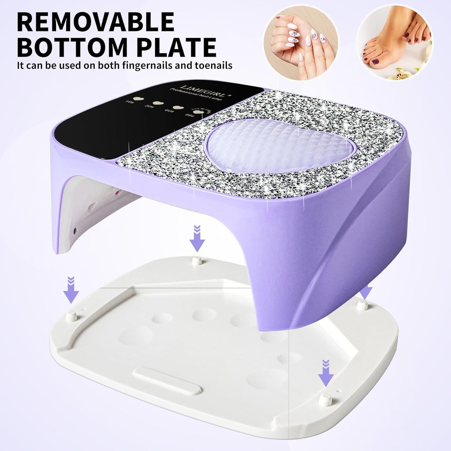 LimeGirl UV LED Nail Lamp Kit for Gel Polish Professional Fast Curing Purple Dryer Light Set with 4 Timer Settings Cordless Rechargeable Nail Art Cure Machine for Manicure Pedicure at Home and Salon