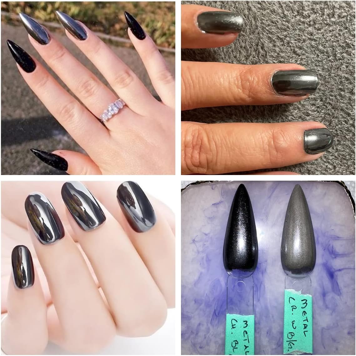Chrome Nail Powder Metallic Mirror Effect Nail Powder Nail Art Chrome Black Mirror Powder Shiny Ultra Thin Dazzling Pigment Dust Nail Glitter Metal Decor for DIY Nail Art Gel Polish 1g/Bottle