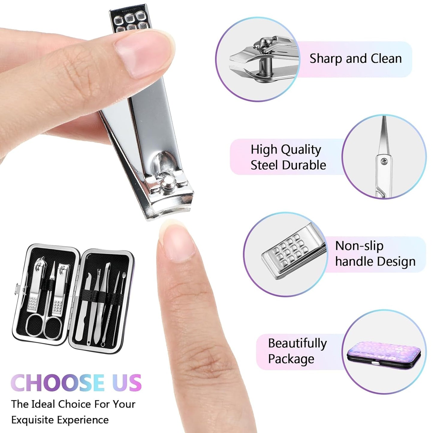 Lasnten 24 Set Christmas Manicure Set Bulk Nail Clippers Grooming Nail Kit Stainless Steel Professional Pedicure Kit Pedicure Tools with Travel Case Gifts for Xmas Men Women(8 in 1,Laser)