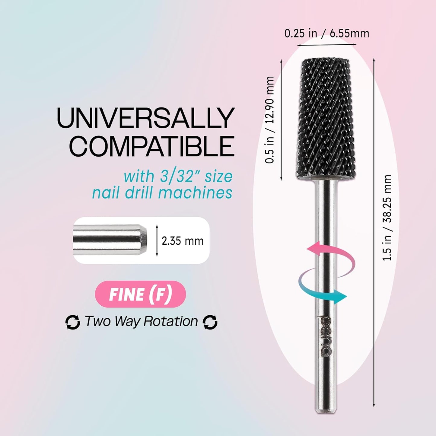 PANA Tapered Barrel Carbide 3/32" Shank Size - (Black, Fine Grit) - Fast remove Acrylic or Hard Gel Nail Drill Bit for Manicure Pedicure Salon Professional or Beginner