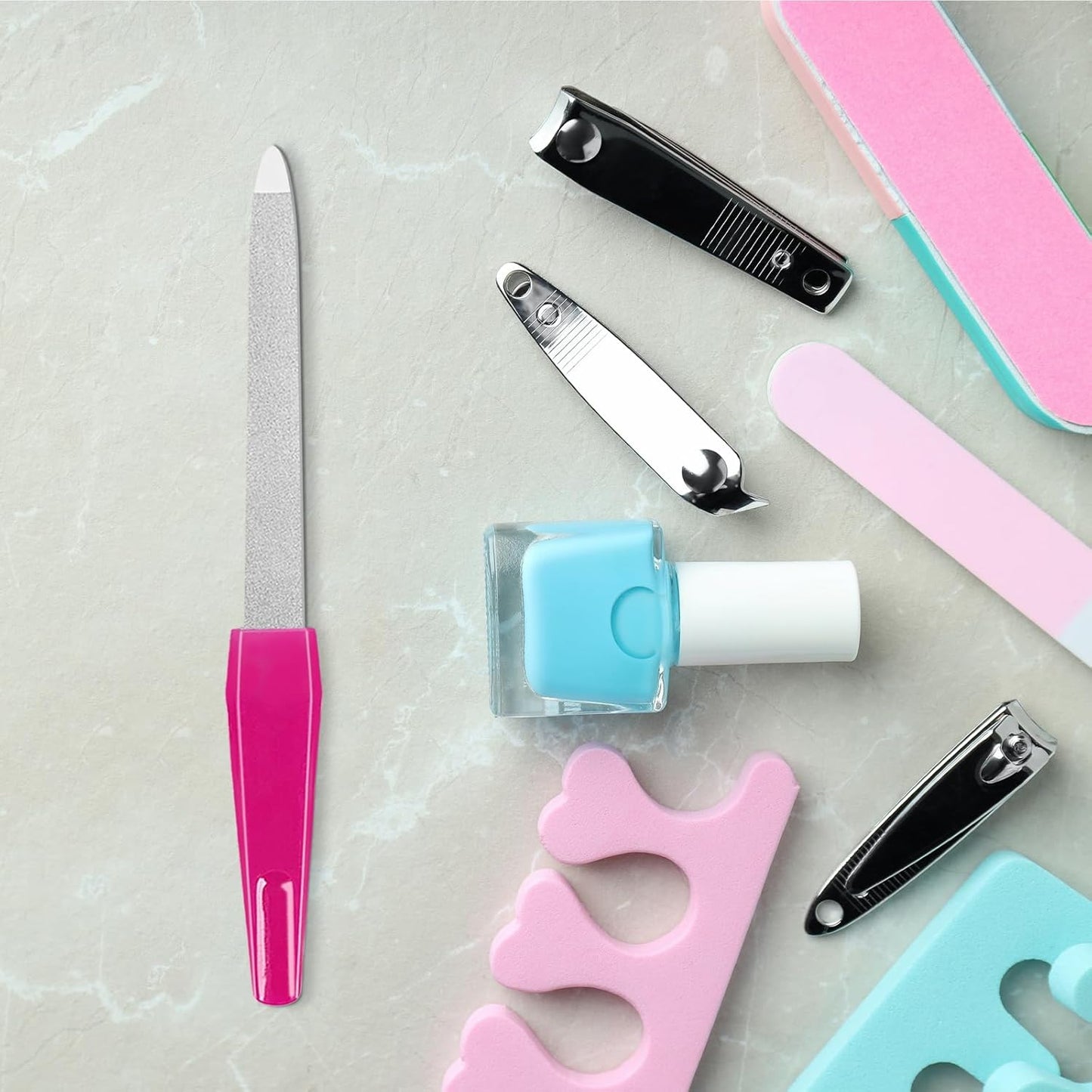 Metal Nail Files with Sharp Pointed Tip Made of Stainless Steel Non Slip Handle, Nail File Double Sided Sapphire Grit for Natural Nails Fingernails limas de uñas metálicas Color Pink (6 Pcs)