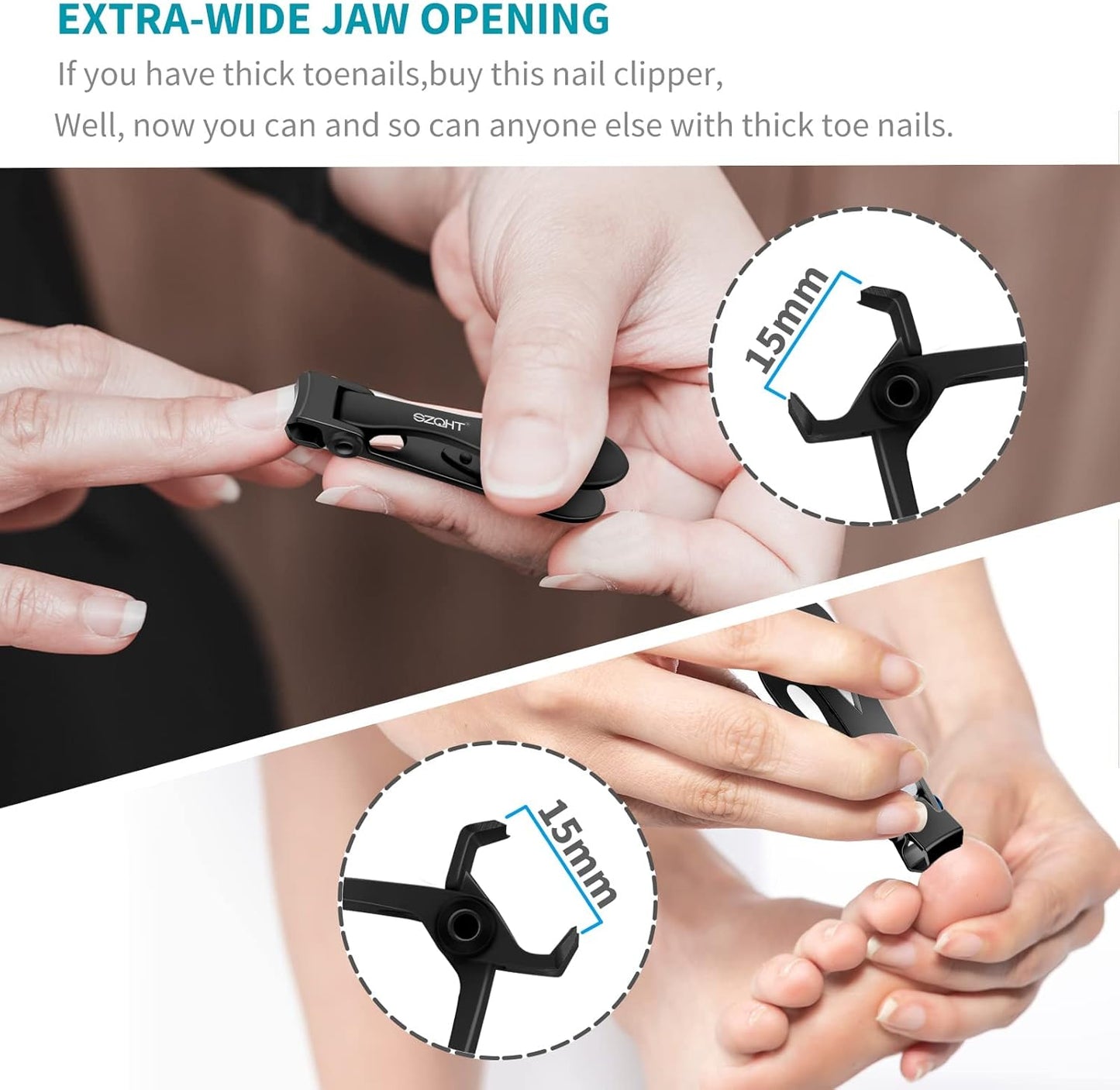 SZQHT Extra Wide Jaw Opening Nail Clippers for Thick Nails Cutter for Ingrown Toenail Clippers & Fingernails Manicure Set,Pedicure Kit,Men & Women(Black)