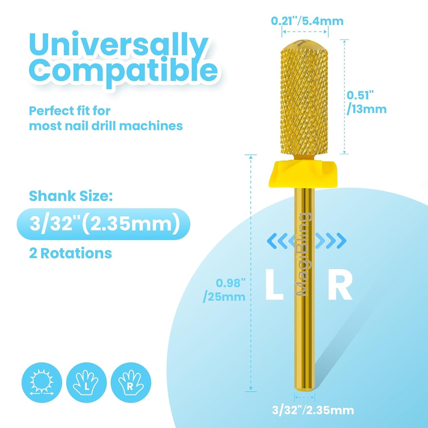Small Barrel Nail Drill Bits Round Top, 3/32'' Safety Tungsten Carbide Bits, Two-way Rotation, Suitable for Manicure Pedicure Cuticle Gel Polishing, Technicians Bits, Grit: Extra Fine