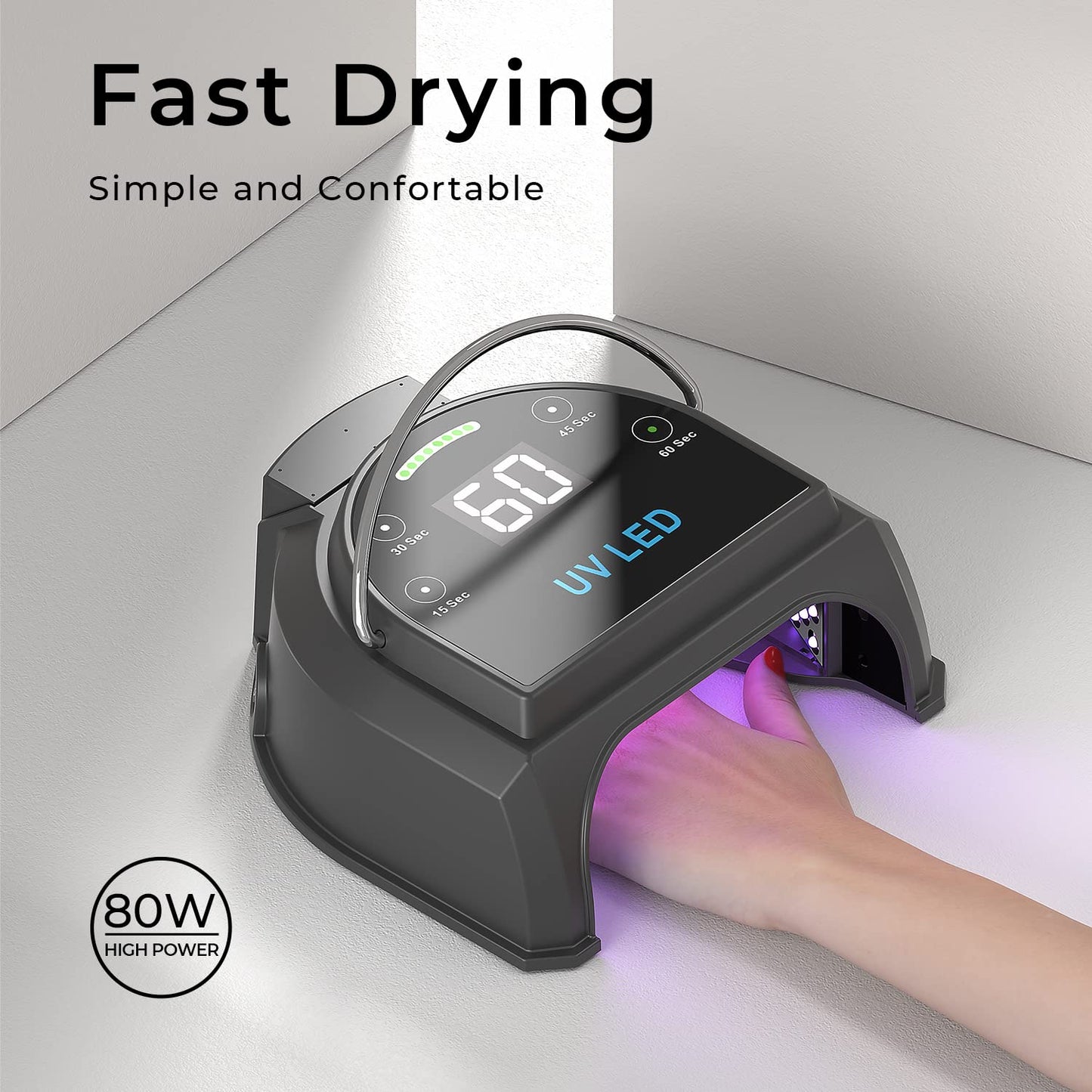 80W Professional Cordless UV LED Nail Lamp, UV Lights for Nails with 45 Beads and Rechargeable Battery, Portable LED Gel Nail Curing Dryer, Nail Polish Machine for Salon or Home, Black
