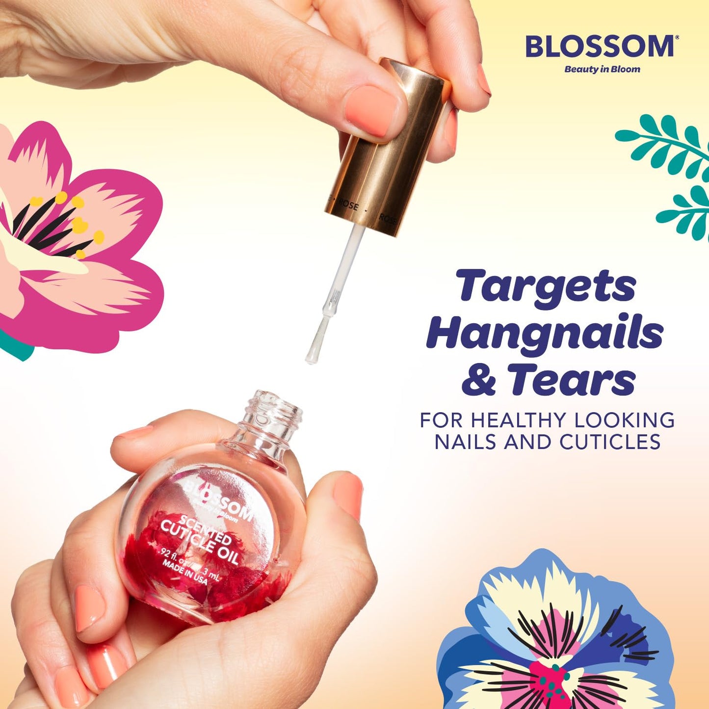 Blossom Cuticle Oil for Nails, Hydrating, Moisturizing, Gourmand Scented Nail Oil Cuticle Care, Infused with Real Flowers, Made in USA, 0.5 fl. oz, Almond Biscotti