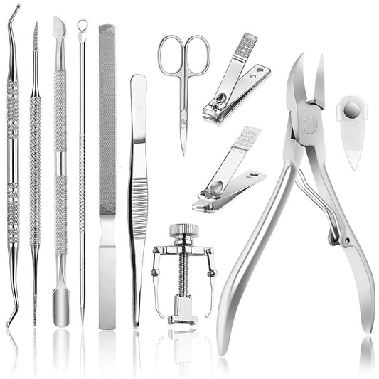 JTIEO Toenail Clippers 12-Piece Nail Treatment Foot Tool, Ingrown Toenail Removal Correction Clippers, Surgery Grade Nail File Lifter, Professional Pedicure Tool.
