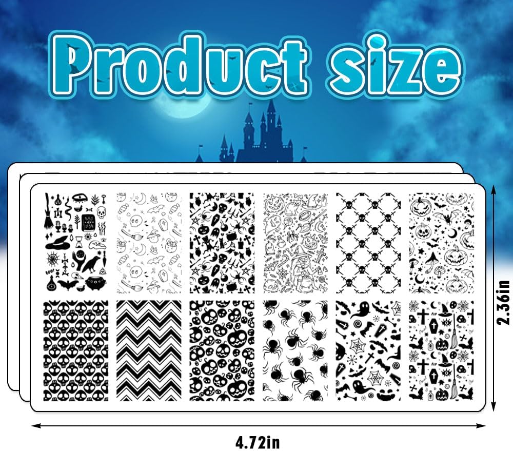 Hying 6pcs Halloween Nail Art Stamping Plates for Women Nail Art, Stainless Steel Jack-o'-Lantern Skull Nail Plates Template Set for DIY Halloween Decoration Spooky Spiderweb Stamp Templates Kit