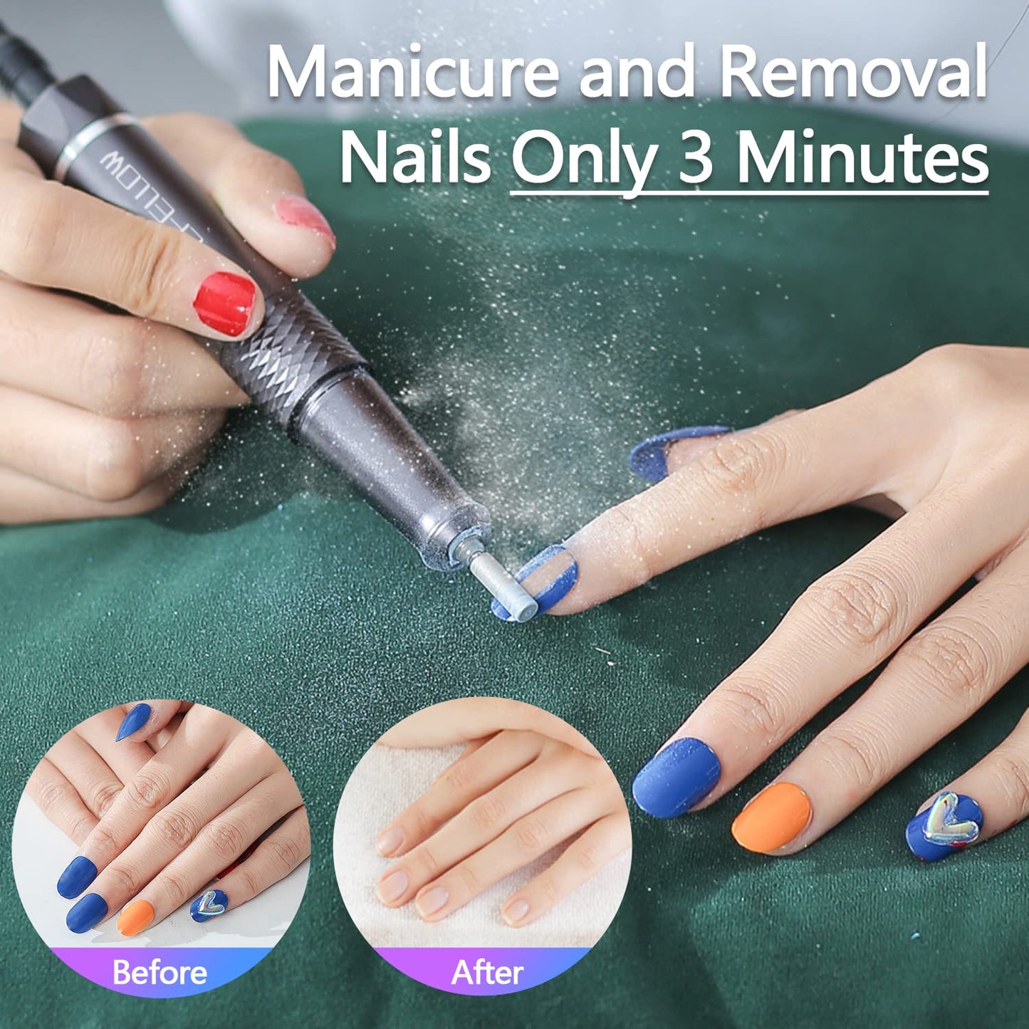 Yokefellow Nail Drill Machine, 40000 RPM Rechargeable & Desktop Portable Engraving Drill for Glass Engraving Pen Tools Grey