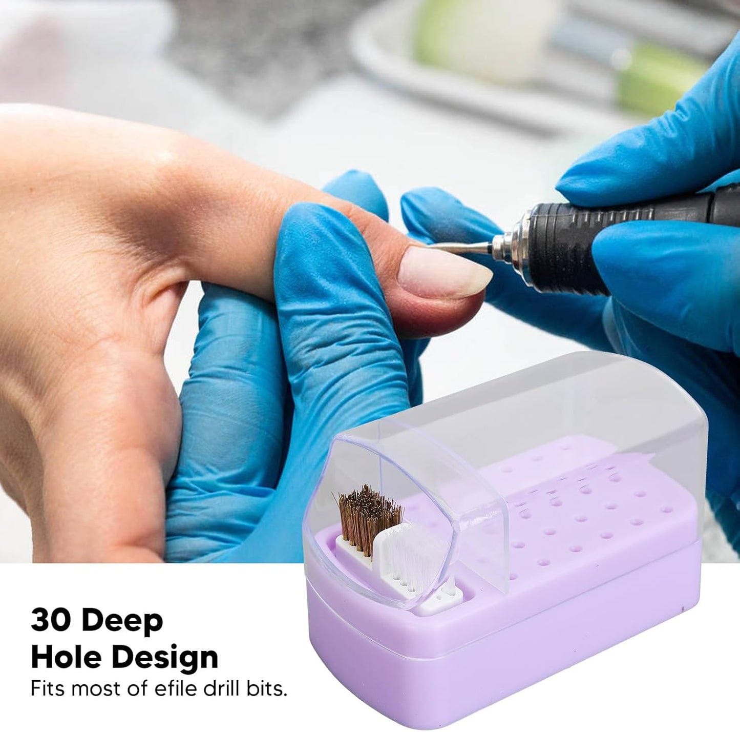 Dioche Nail Drill Bit Holder Stand, Dust Proof Storage Container Box Case Organizer for Home Use or Nail Salon with 30 Holes, Gold ( 3)