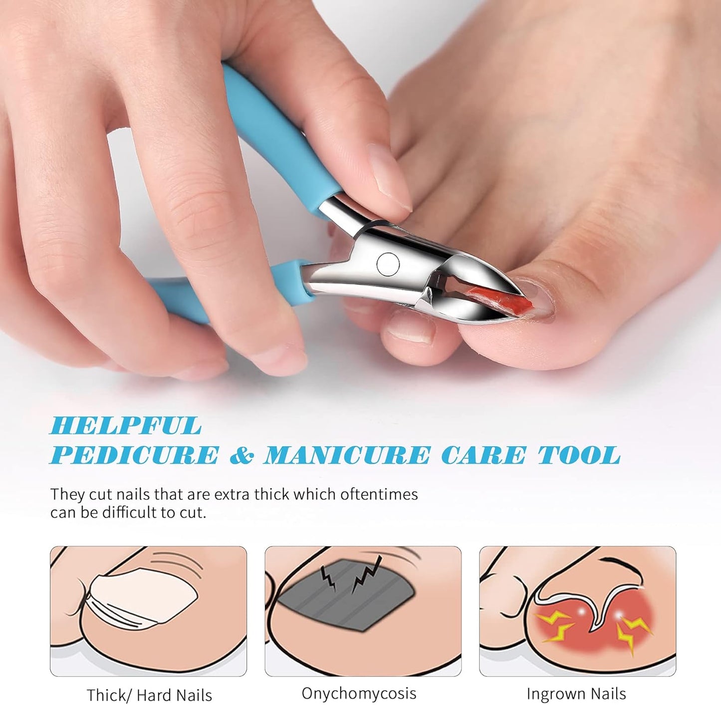 FVION Toenail Clippers, Professional Thick & Ingrown Toe Nail Clippers for Men & Seniors, Velvet-Soft Handle Toenail Cutter/Colorful Nail Clippers, High Grade Stainless Steel