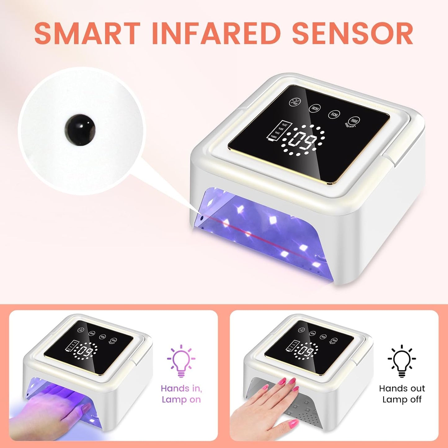Subay UV Nail Lamp 108W, UV Light for Gel Nail Polish, Cordless LED Nail Lamp with 36 Beads & Touch Display, Nail Light with 4 Timer Modes & Auto Sensor, Fast Curing Nail Dryer for Salon & Home, White