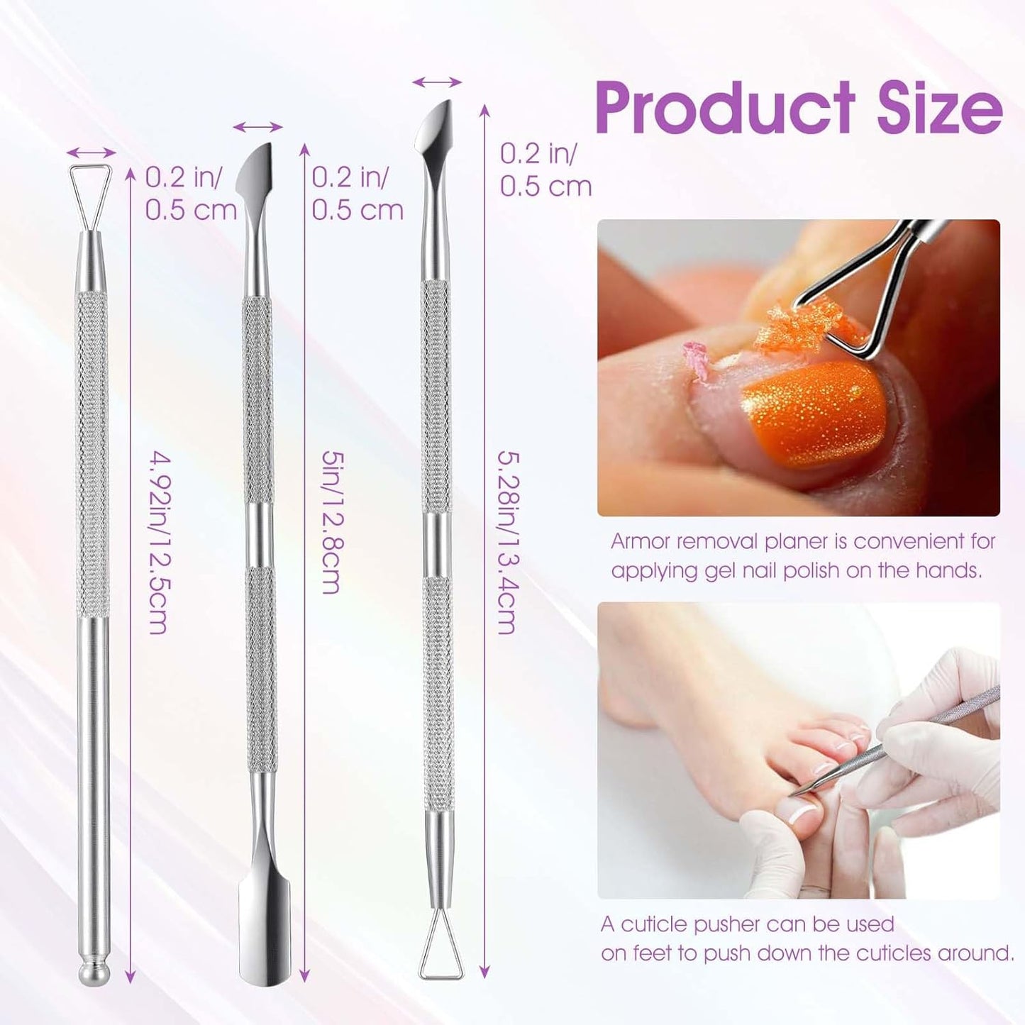 9Pcs Cuticle Cutter Scraper Double Ended Cuticle Pusher Trimmer Stainless Triangle Nail Scraper Pedicure Manicure Professional Nail Care Tool For Girl Fingernail Toenail Gel Removal Polish