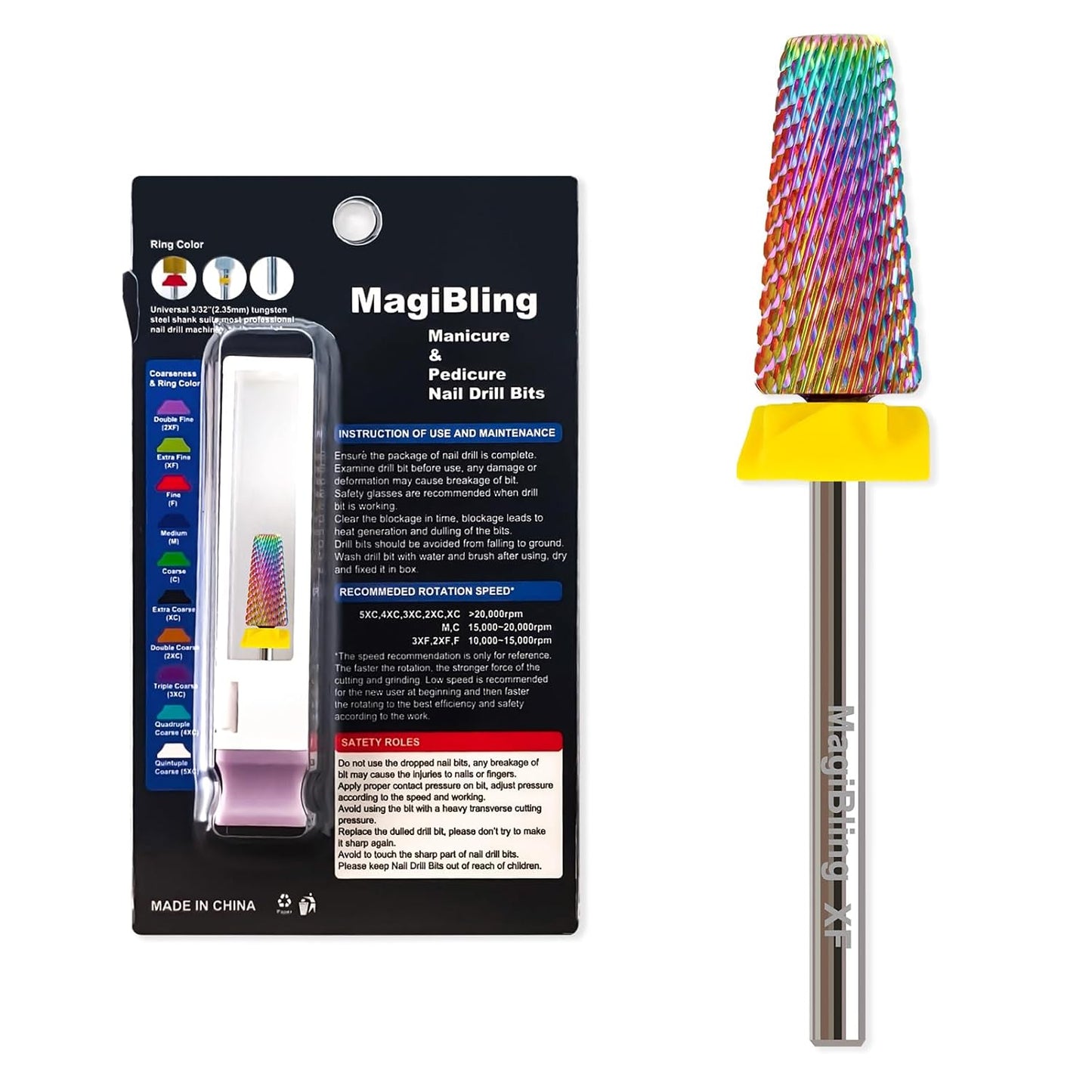 Professional XF 5 in 1 Tapered Nail Drill Bits, 3/32'' Safety Tungsten Carbide Bits, Remove Hard Gel Fast, Left & Right Hand Use, Easy for Beginner, Technicians Bits, Extra Fine.