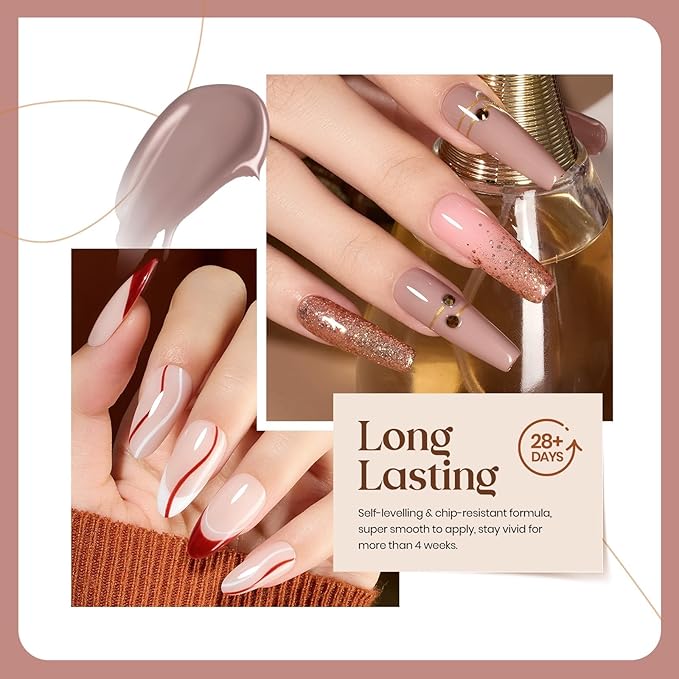Beetles Fall Gel Nail Polish - 6 Colors Burgundy Brown Neutral Grey Plum Gel Polish Set, Soak Off UV LED Nail Colors for Fall and Winter Manicure