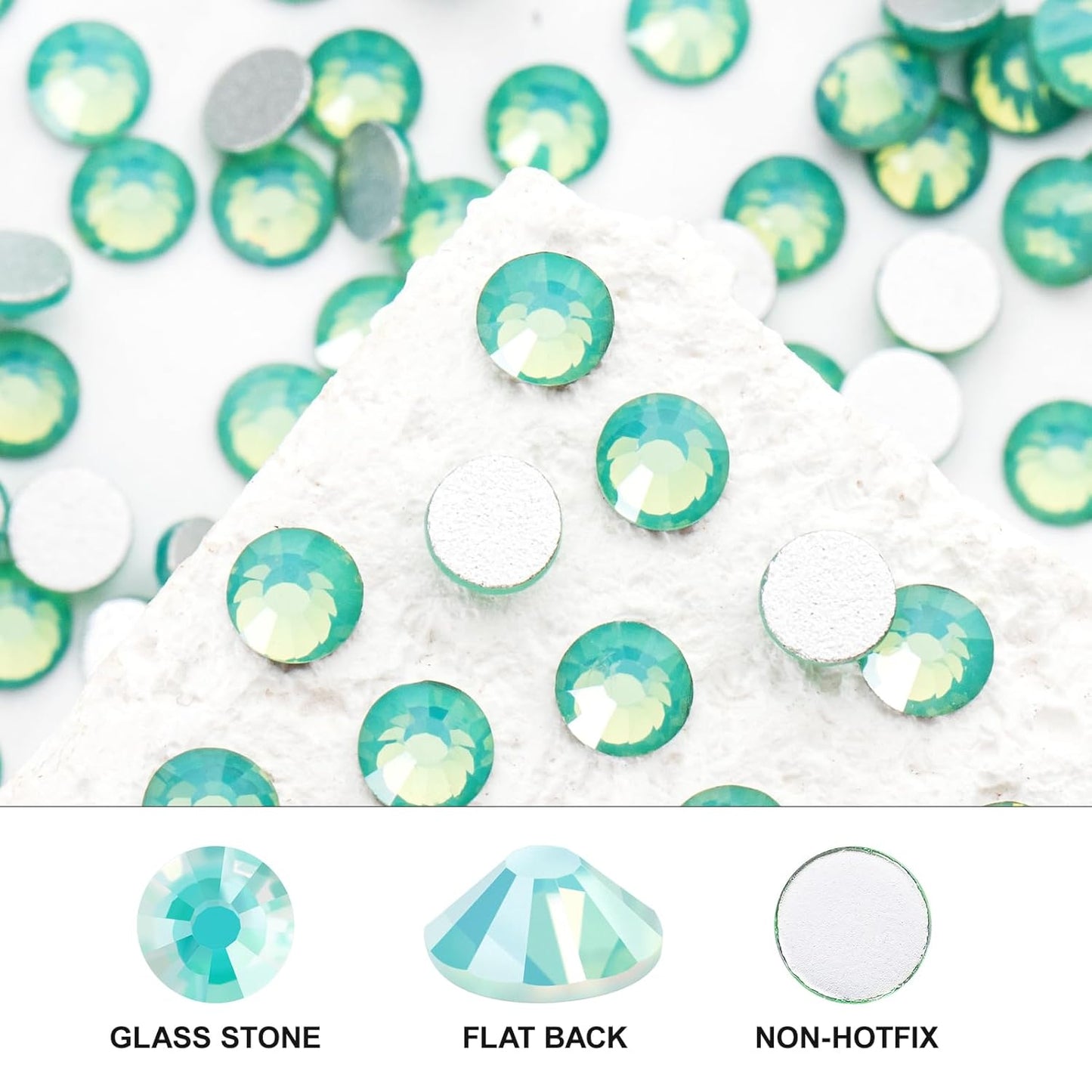 Novani 3000 Pieces Flatback Rhinestones Glass Round Gems Green Opal Crystals for Nail Art DIY Crafts Clothes Shoes,SS6,1.9-2.0mm