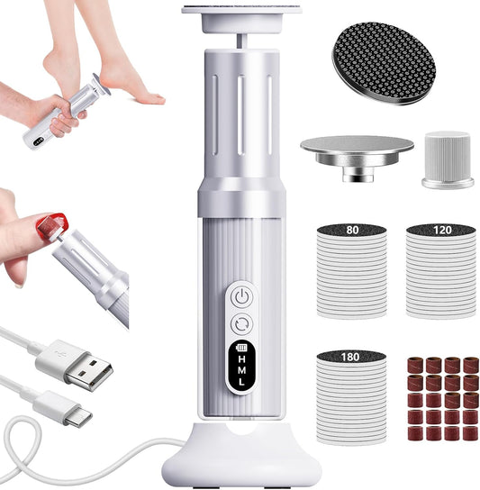 Electric Foot Callus Remover with Nano-Glass Head&Rechargeable Base,6 Speeds Cordless Electric Foot File with Digital Display,Callus Remover for Feet Dead Skin Home Spa Salon with 60Pcs Sandpaper Disk