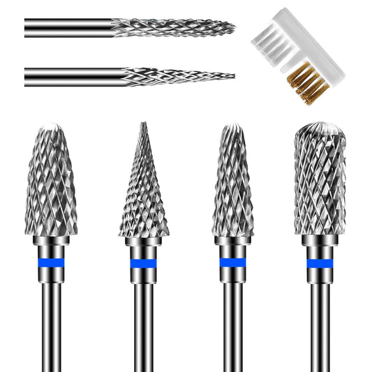 Diesisa 6 Pack Nail Drill Bits for Acrylic Nails, 3/32" Shank Drill Bits for Nails Professional Electric Cuticle Drill Bit, Cuticle Cleaner Nail Gel Polish Remover Tool for Home Salon Nail Bits-Blue