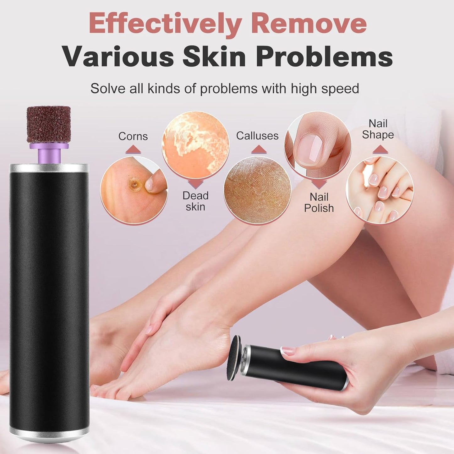 Electric Callus Remover for Feet, Foot File Grinder Tool with Replacement Sandpaper Disk and Nail Drill Bits, Adjustable Speed Foot Sander Pedicure Tools for Men Women Dry Cracked Hard Skin Calluses