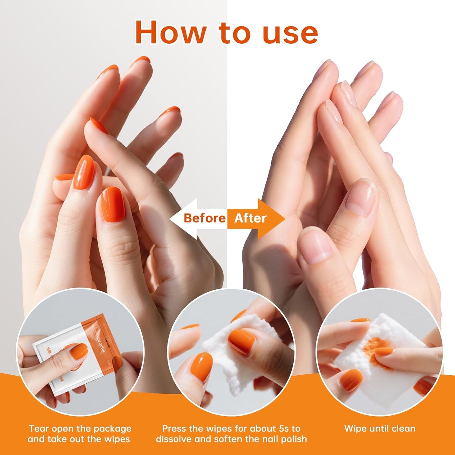 Nail Polish Remover Pads - Non Acetone, Big Size 60Pcs Quick Nail Polish Remover Wipes, Polish Remover Pads Professional Individually Wrapped Wet Wipes for Home Professional Salon Supplies