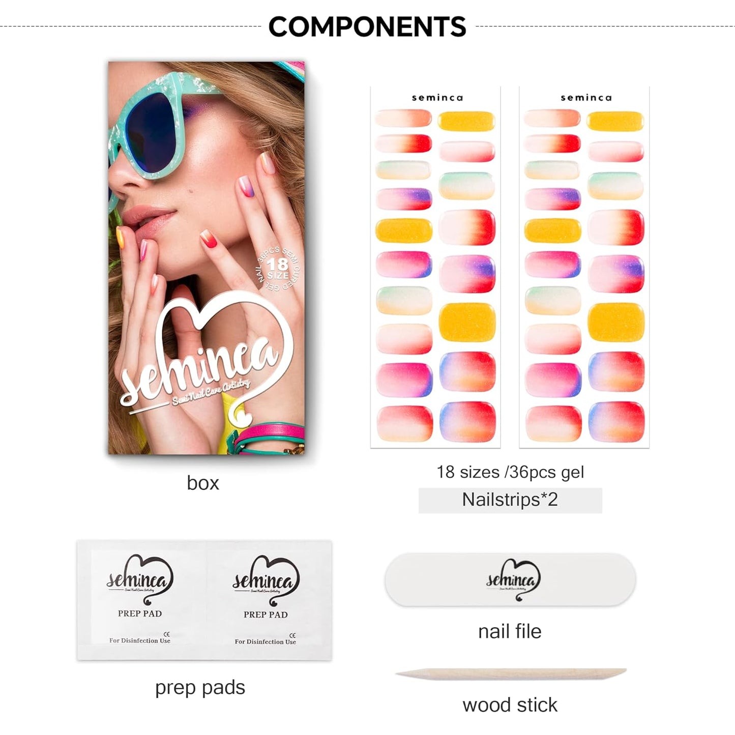 Semi Cured Gel Nail Strips-Press On Nail Polish Stickers Easy Apply and Peel Off Long Wear Chip Free Manicure Kit,18 Pre-Sized Wraps,Works with Any UV/LED Lamps(Watercolor Dusk)