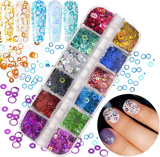 12 Colors Laser Circle Nail Glitter Sequins 3D Nail Art Decor Holographic Round Shape Flakes Nail Shiny Design Acrylic Nails Supplies Women Girls Manicure Nail Charms Decor DIY Crafts Decorations