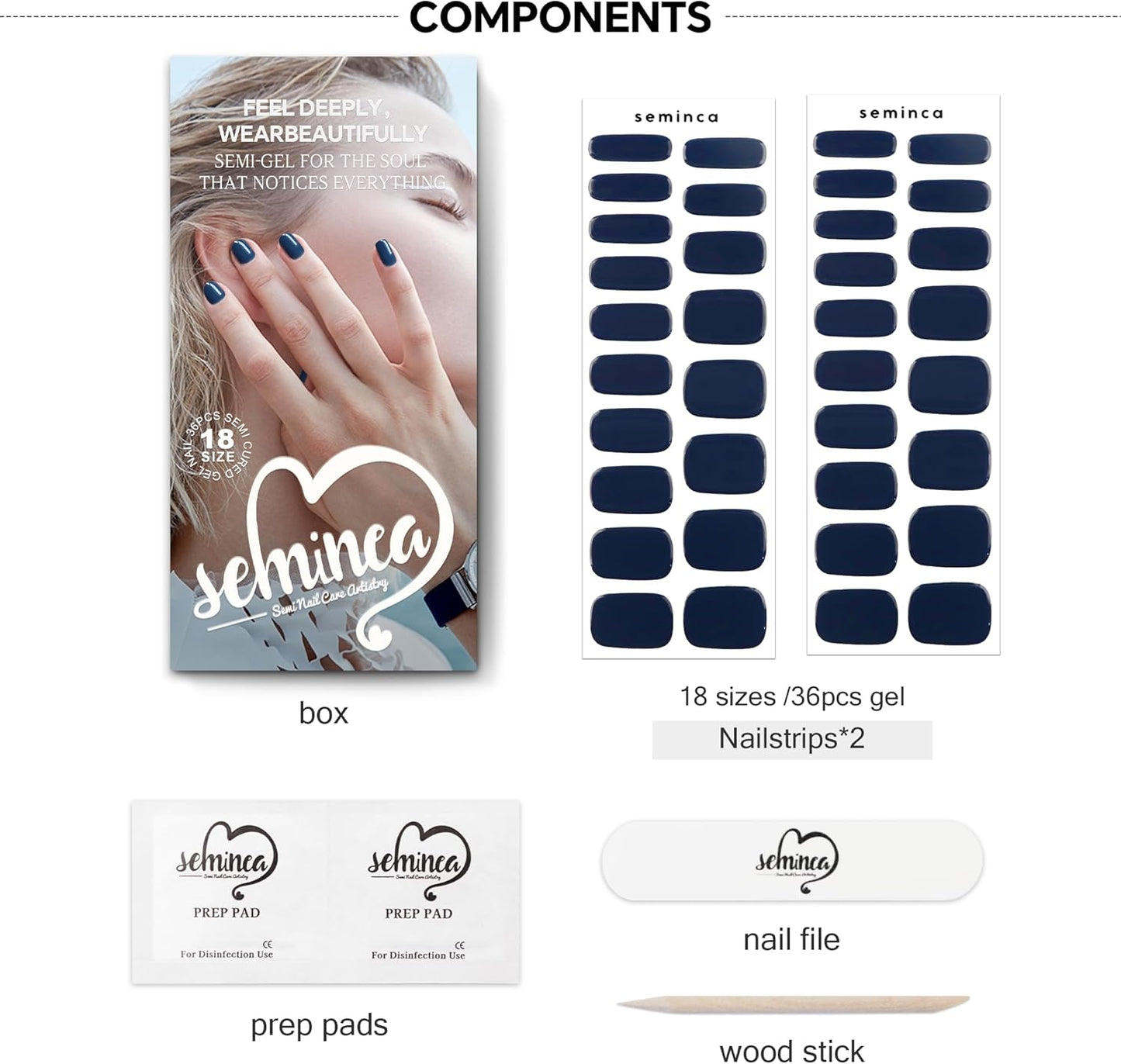 Semi Cured Gel Nail Strips - Dark, Patterned, Works with Any UV/LED Lamps, Salon-Quality, Long Lasting, Easy to Apply & Remove(Cream Indigo)