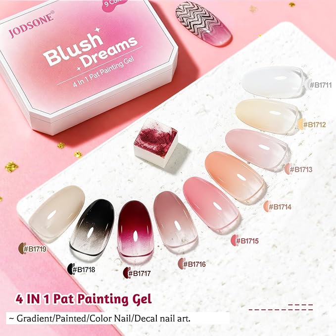 JODSONE 9 Colors Gradient Patting Gel Nail Polish Kit with U V Nail Lamp with 50 PCS Nail Sponges and Grabbing Pen