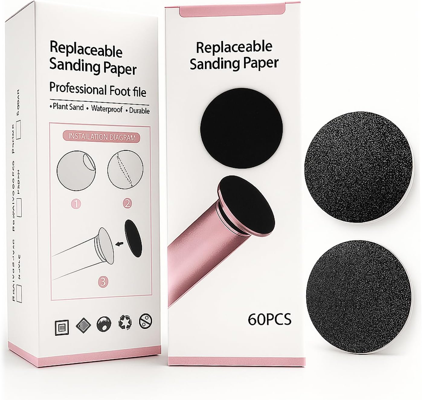 60 Pcs Sandpaper Set 1.7'' x 1.7'' for Electric Foot Callus Remover,Pedicure Disc,Sander Discs Replace Set