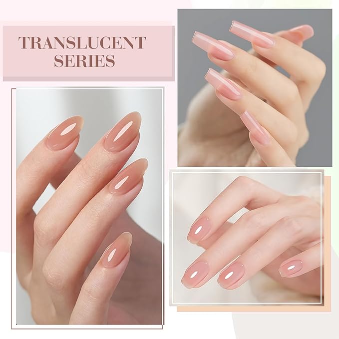 CANNI Jelly Gel Nail Polish Set – 6 Sheer Nude Shades (Pink, Brown, Transparent), 9ML Each, HEMA-Free Soak Off UV LED Gel for Natural-Look Manicure