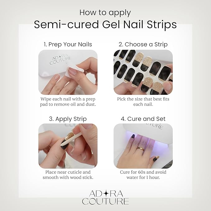 Semi Cured Gel Nail Strips With 20 Pieces - Salon Quality Manicure Kit For Women Easy Application Wraps Includes Prep Pads Nail File Wooden Stick, UV light Required - Mocha Meadow