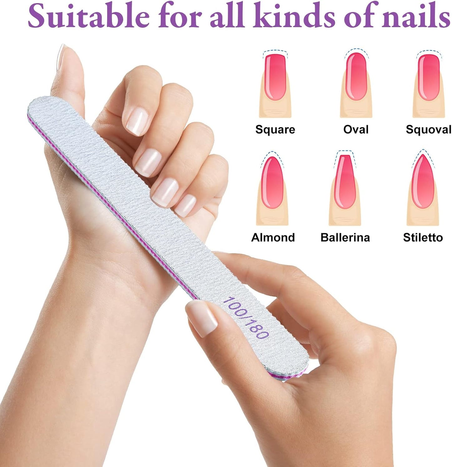 200 Pcs Nail Files 100/180 Grit Double Sides Emery Boards Reusable Nail Files for Acrylic Fingernails Professional Manicure Tools for Natural Acrylic Fingernail Home and Salon Supplies