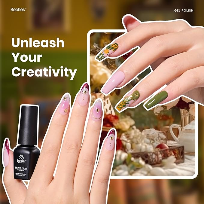 Beetles Fall Gel Polish Set - Toy Eden Gel Nail Polish Set 20 Colors Brown Orange Red Purple Glitter Shell Shread Green Nude Blue 24pcs with Base Coat Glossy Matte Top Coat Gifts for Women