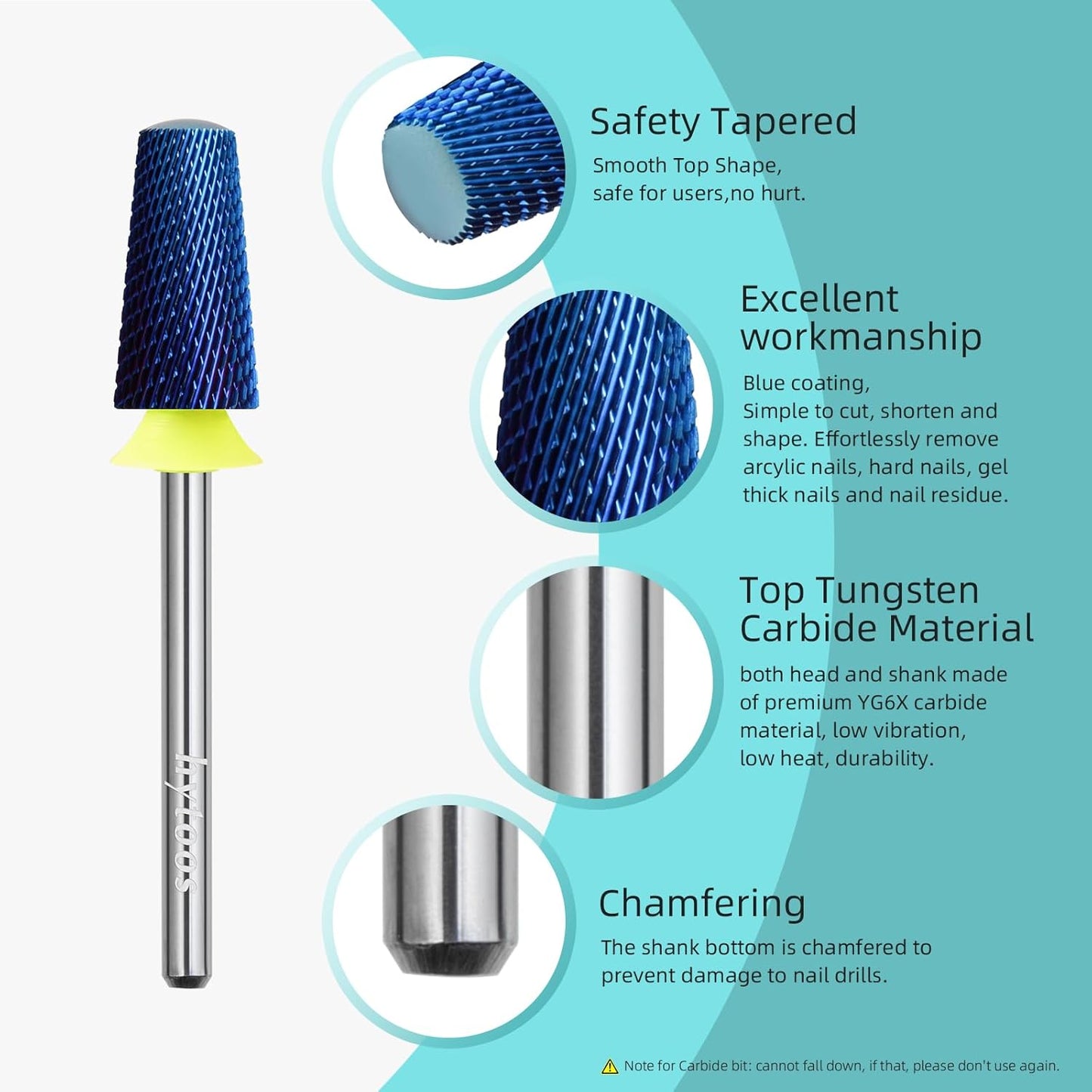 Safety Tapered Nail Drill Bits, XF Blue Nano Smooth Top Barrel Nail Bit, 3/32 Two-way Carbide Drill Bits for Nails, Electric Drills Files Accessories Removal Manicure Base Coat