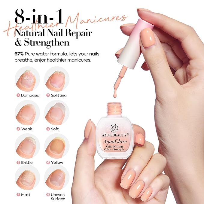 AZUREBEAUTY Light Coral Orange Nail Polish, Burgundy Natural Quick Dry Nail Strengthening Glossy Finish for DIY Manicure & Nail Art, Salon Quality