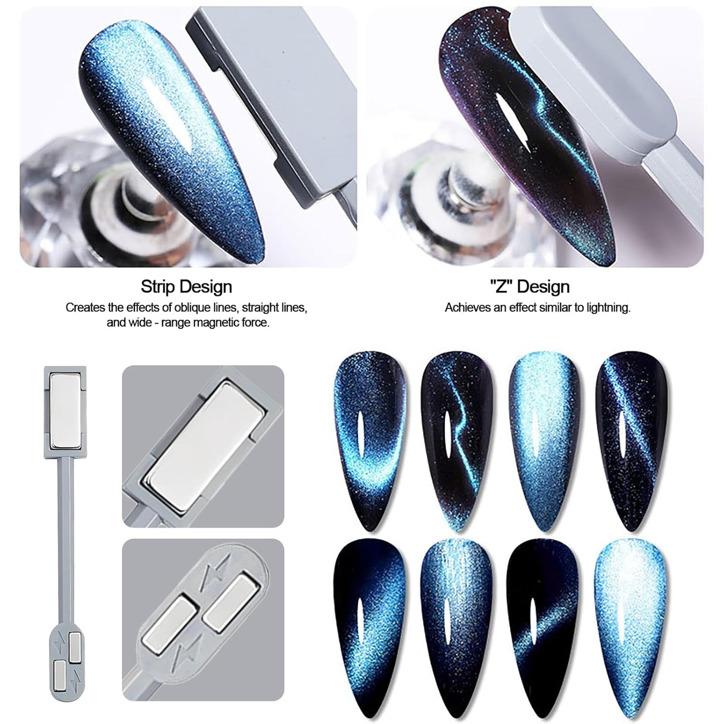 JERCLITY 2 Pieces Cat Eye Magnet for Nails Double Ended Rectangle Magnets with 4 Rabbit Shape Iron Plate for Rabbit Cat Eye Effect