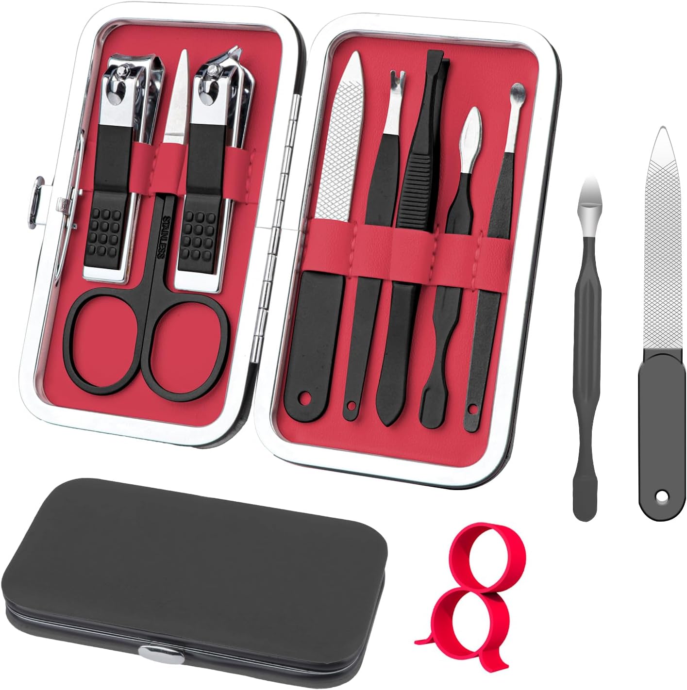 Manicure Set 8 in 1 Nail Clipper Set,RedFlow Nail Clippers,Fingernail & Toenail Clippers,Manicure Tools,Pedicure Tools,Suitable for Travel Manicure Kit (Black)
