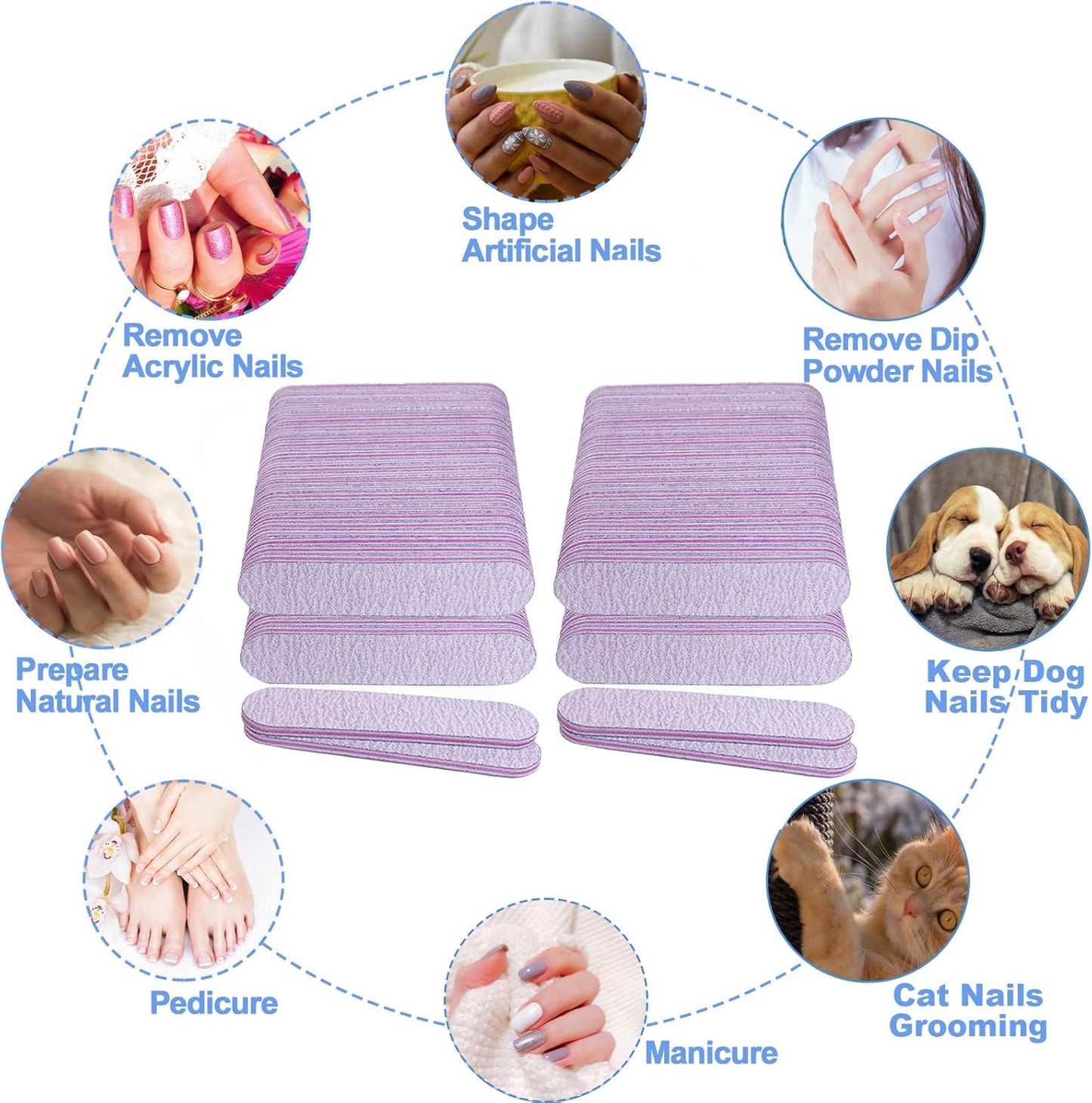 Nail Files (100 Pack), 3.6 Inches Emery Board Nail Files for Acrylic and Natural Nails, 100/180 Grit Small Double Sided Fingernail Filer Bulk Mini Professional Finger Nail Filer Manicure Set Gray